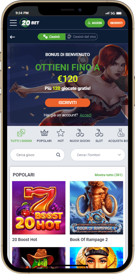 20bet app Italia screenshot 3