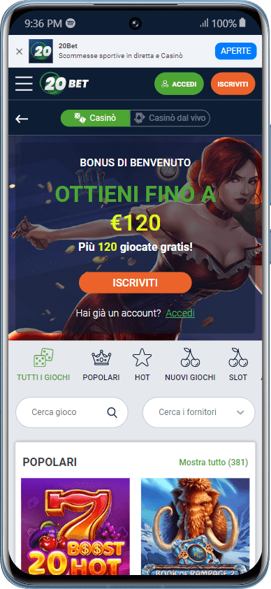App 20bet per dispositivi Android