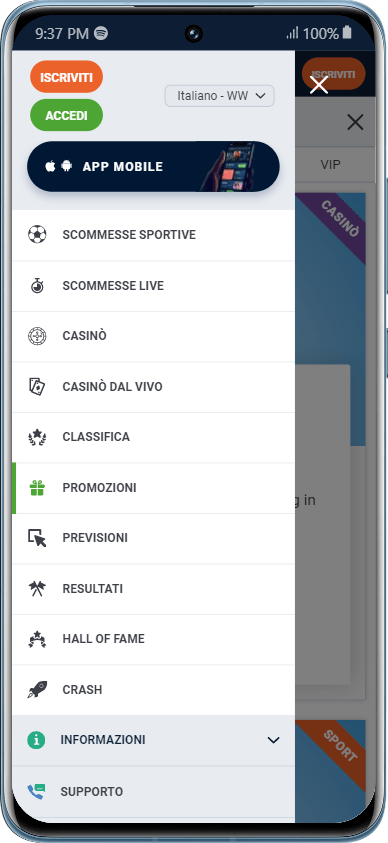 Tutte le funzionalità disponibili offerte dall'app 20Bet tramite l'applicazione mobile su dispositivi Android e iOS.